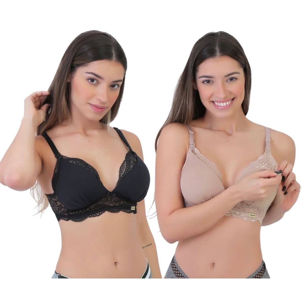 kit 2 Sutiã de Amamentação Com Alça Abre Fácil Sutia Gestante Reforçado Rendado