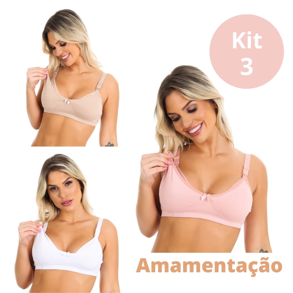 Kit 3 Sutiãs Amamentação Maternidade Grávida Sutian Reforçado Pós Parto - AmaLiz