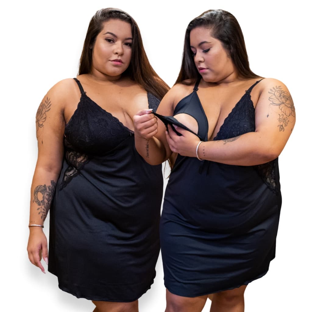 Camisola Amamentação Plus Size 50 52 54 56 com Renda Grande Maternidade Gestante BELIT MODAS 2108