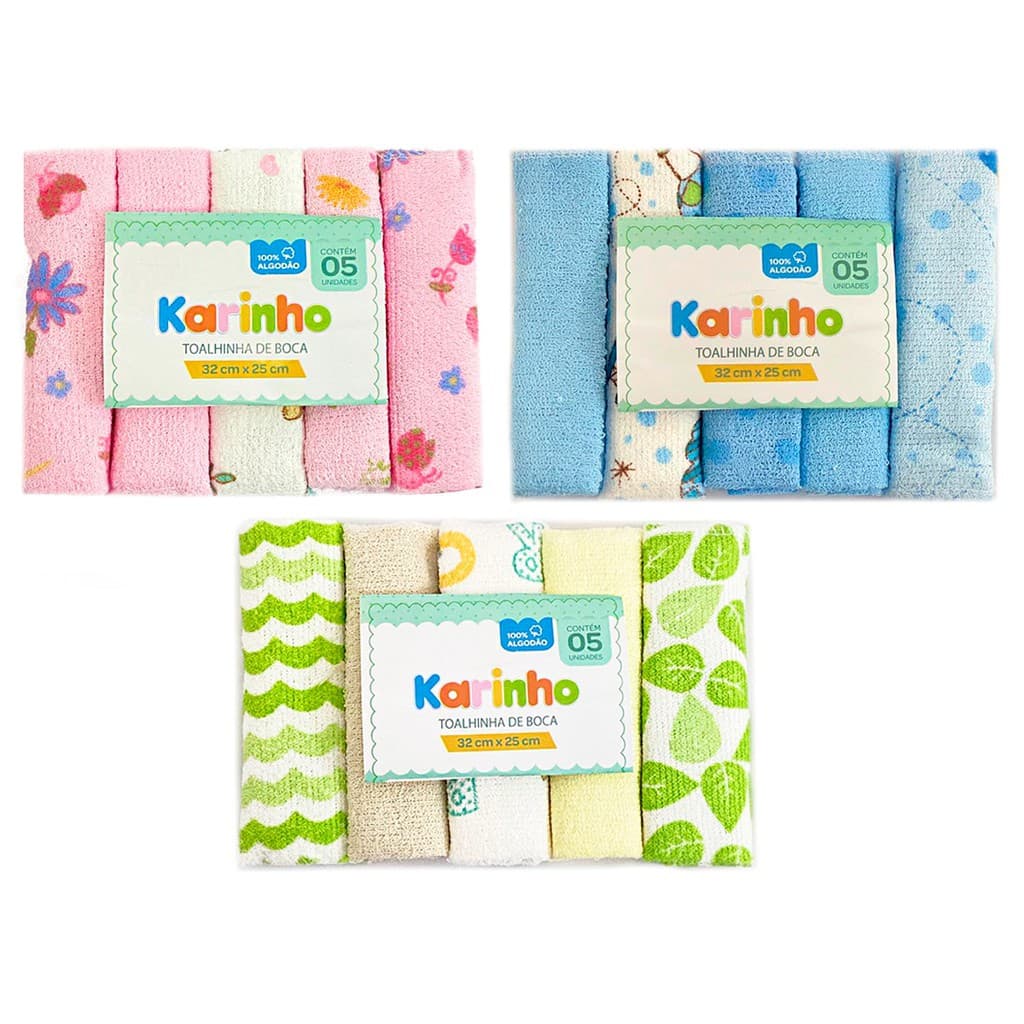 Kit Toalha Paninho De Boca Algodão 32x25cm - 5 Peças