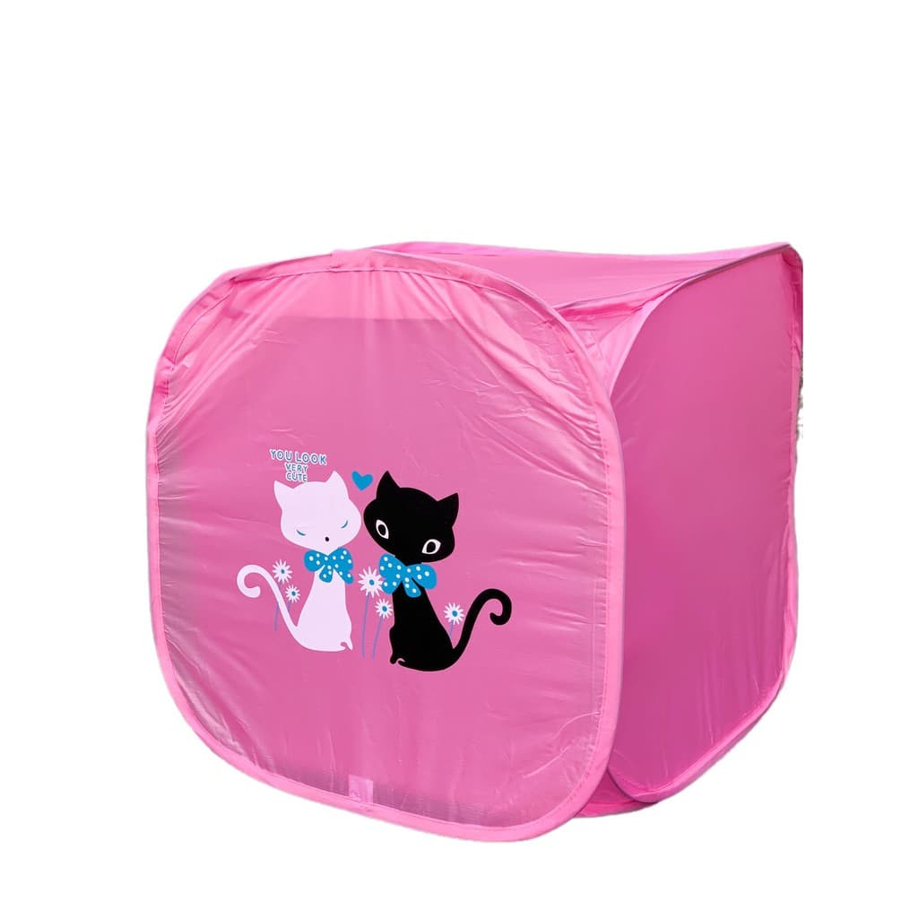 Cesto Dobravel De Nylon Com Tampa Bichinhos 45x45cm