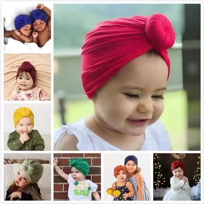 Touca Turbante para bebê e infantil, veste do RN à 2 anos tecido malha. Cores variadas.