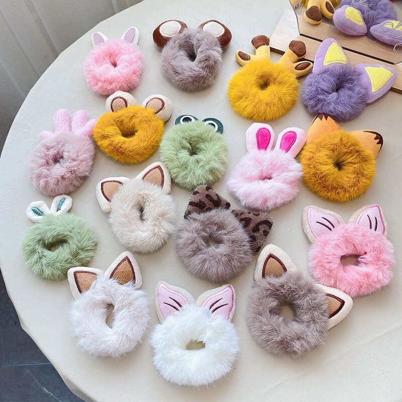 1PCS Novos Acessórios Para O Cabelo Falsos Pêlos Corda De Pêlo Fofo Urso Scrunchies Mulheres Faixas Elásticas De Borracha Kids