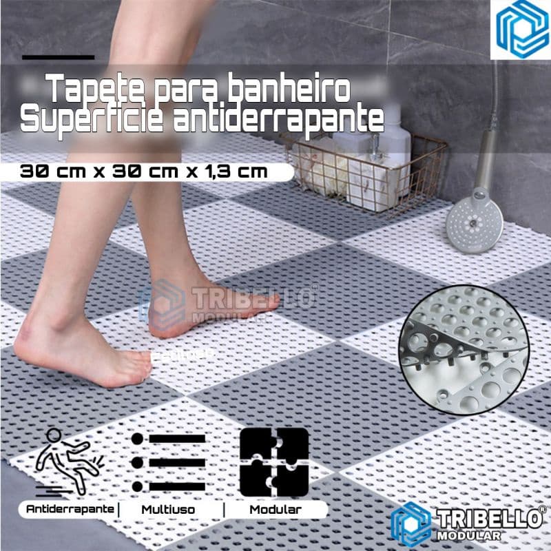 kit 6 Tapetes emborrachado superficie antiderrapante modular 30x30cm para box banheiro vestiário saunas