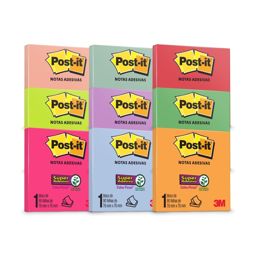 Bloco de Notas Auto adesivo Post it 76x76mm 90 Folhas 3M | Anotações | Lembretes | Recados | Colorido