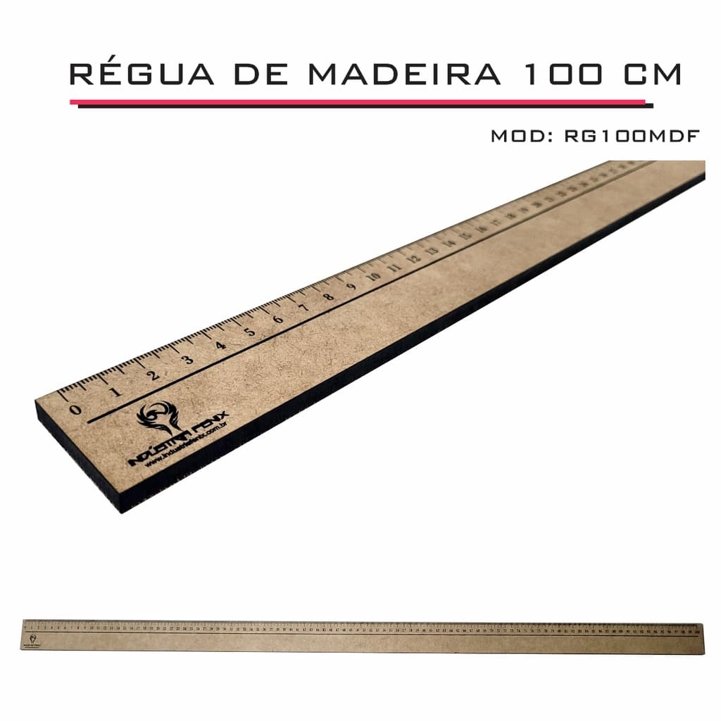 Régua 100 cm Madeira Modelagem Estilista Corte Costura Fenix
