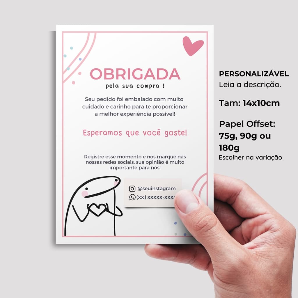 50 ou 100 Carta de Agradecimento ao Cliente Personalizável Cartão Postal 10x14 para loja, Flork Obrigada pela sua compra