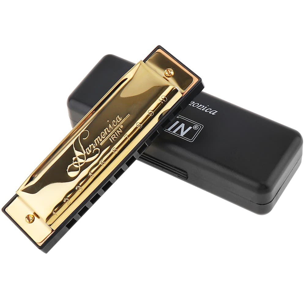 Gold 10 Hole 20 Tone Blues Harmonica Chave Do Órgão Bucal C