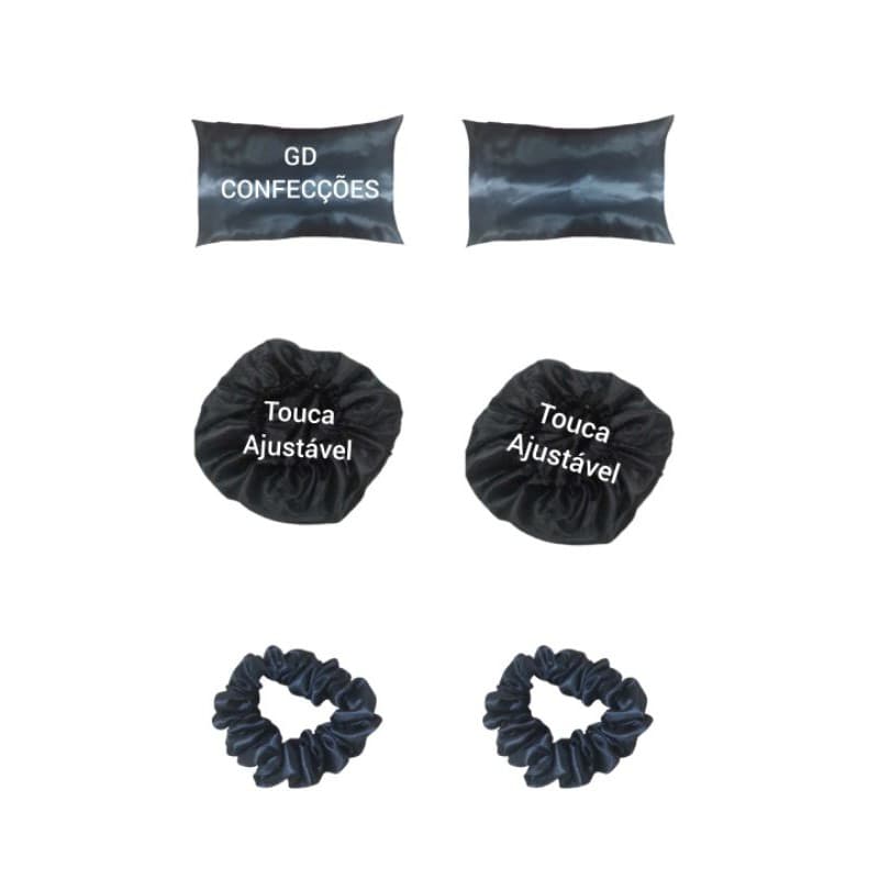 2 fronha de  2 xuxinhas de 2 touca ajustável forrada duplo cetim de cetim