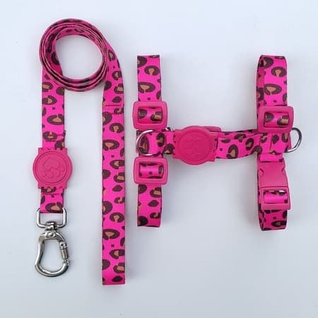 Peitoral H ant puxão para Cachorro Rosa Estampa Animal