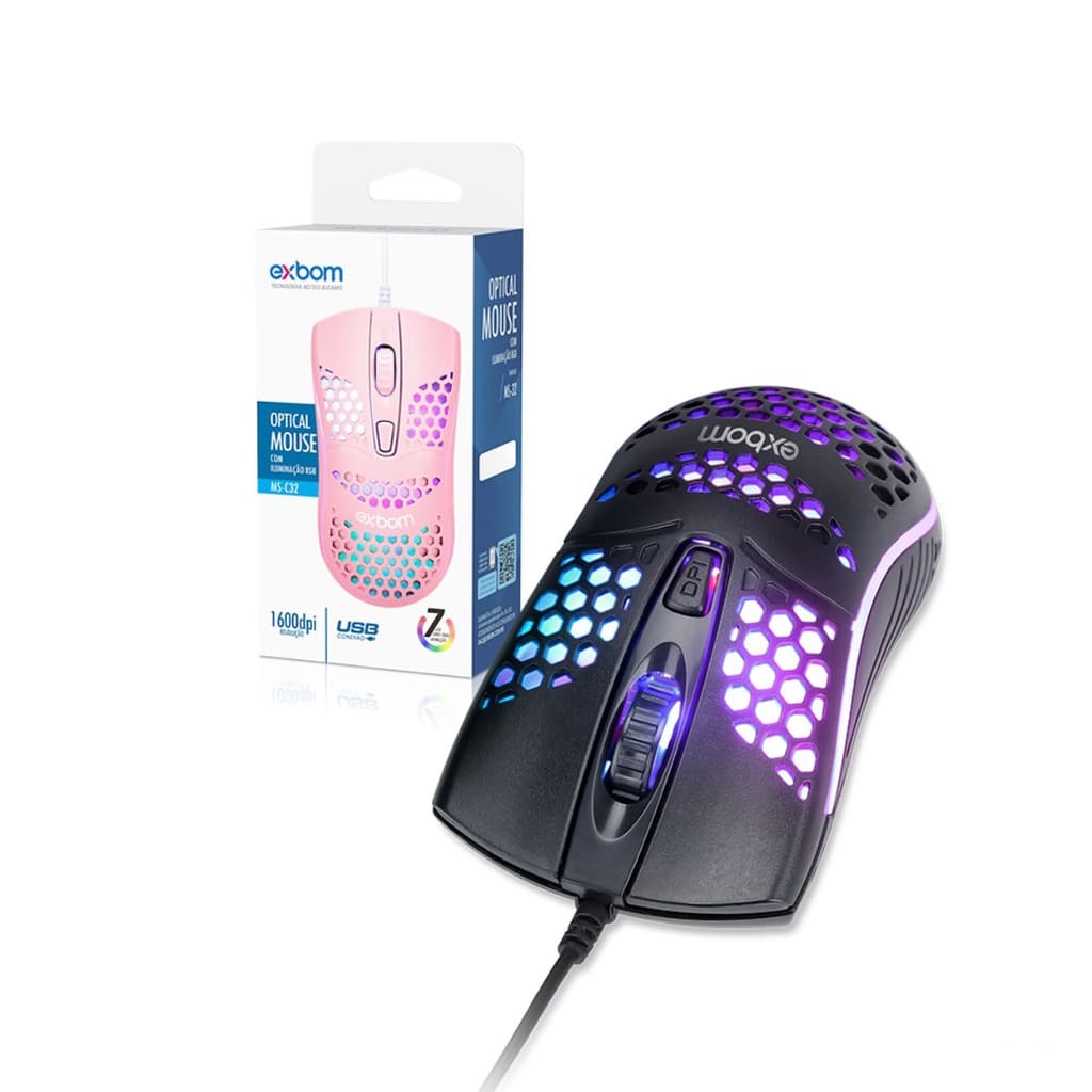 Mouse com fio USB iluminação RGB MS-C32 Exbom