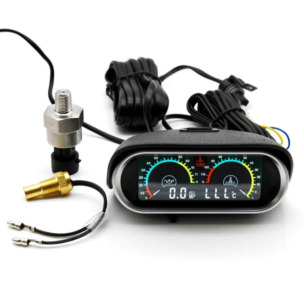12v/24v 2 Em 1 LCD Medidor De Pressão De Óleo sensor De Temperatura 10mm Para Motocicleta Caminhão De Carro
