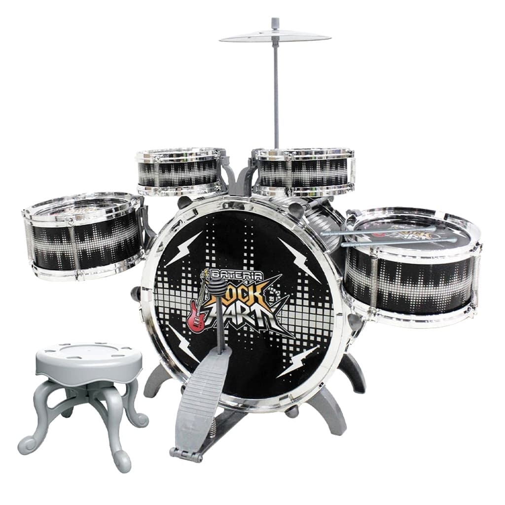 Bateria Infantil Rock Party 51Cm C/ Banquinho Tambor Pedal Baquetas - Dm Toys