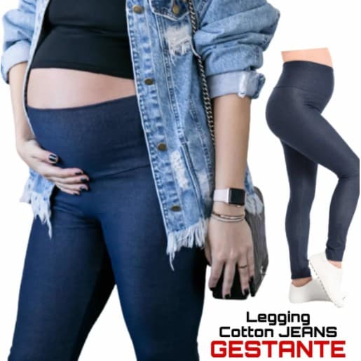 Calça Legging Gestante Imita Jeans Roupa Gravida Do 38 Ao 56