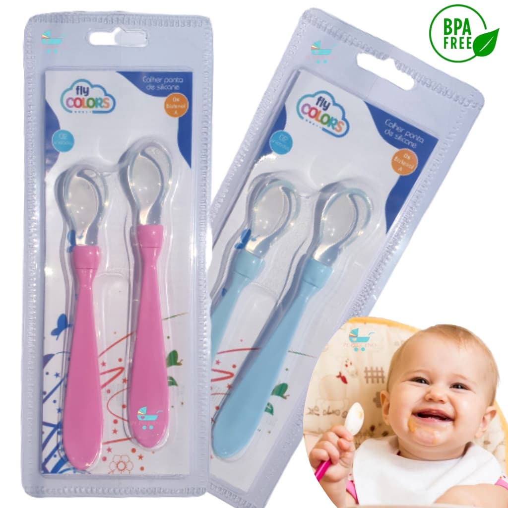 Talheres de colher de silicone para bebê Alimentacao com 2und