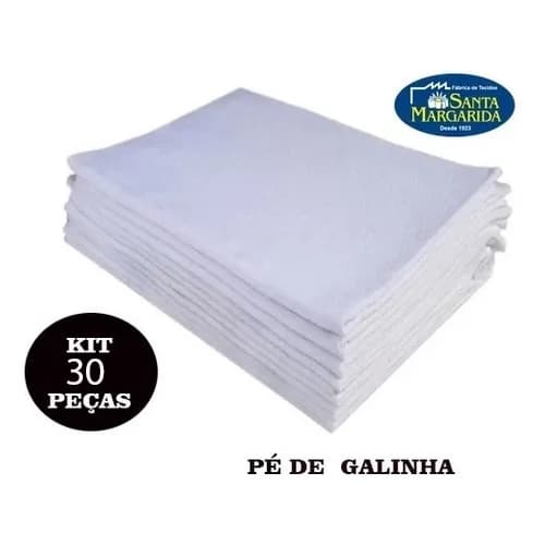 Kit Pano De Prato Branco Liso 50X70 SANTA MARGARIDA 30 PEÇAS PÉ DE GALINHA