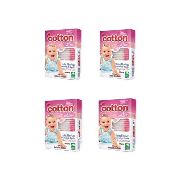 300 Hastes Flexíveis Baby Rosa Com Pontas De Algodão Cotton Line Tipo Cotonete