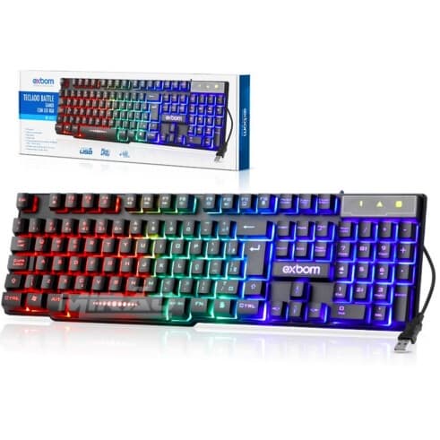 Teclado gamer iluminado RGB semi-mecanico ABNT2 Padrão Brasileiro BK-151C/BK-155C/BK-152C EXBOM