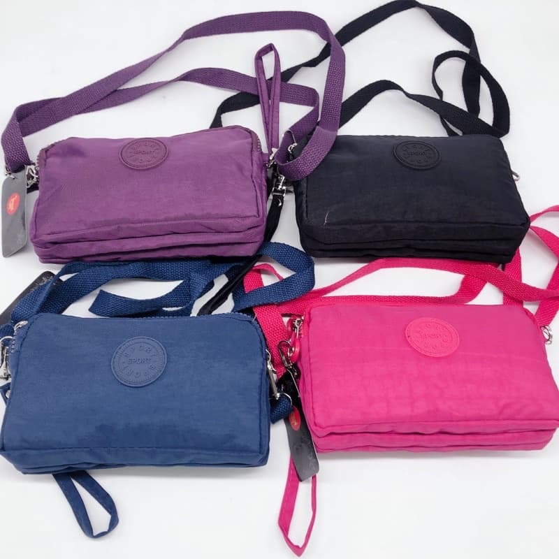Carteira Bolsa Tiracolo  Pequena de Mão Com 2 Alças  3 Camadas Com Zíper Porta Celular Nylon 4822