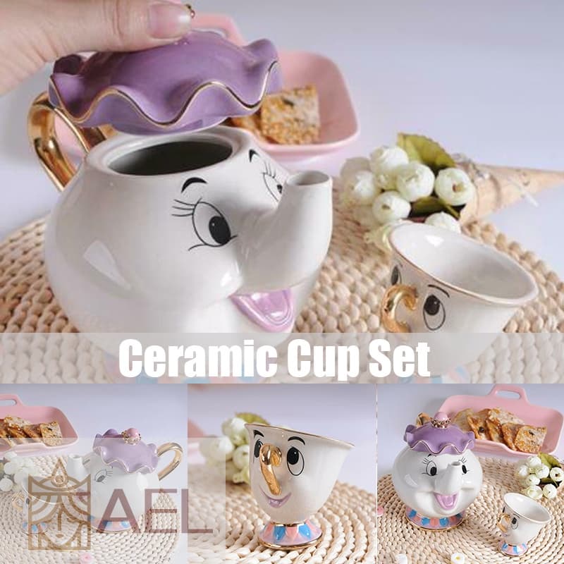Bonito A Bela e a Fera Bullet Mrs Potts Conjunto de Chips Bule de Porcelana Caneca Presente de Natal A Bela e a Fera