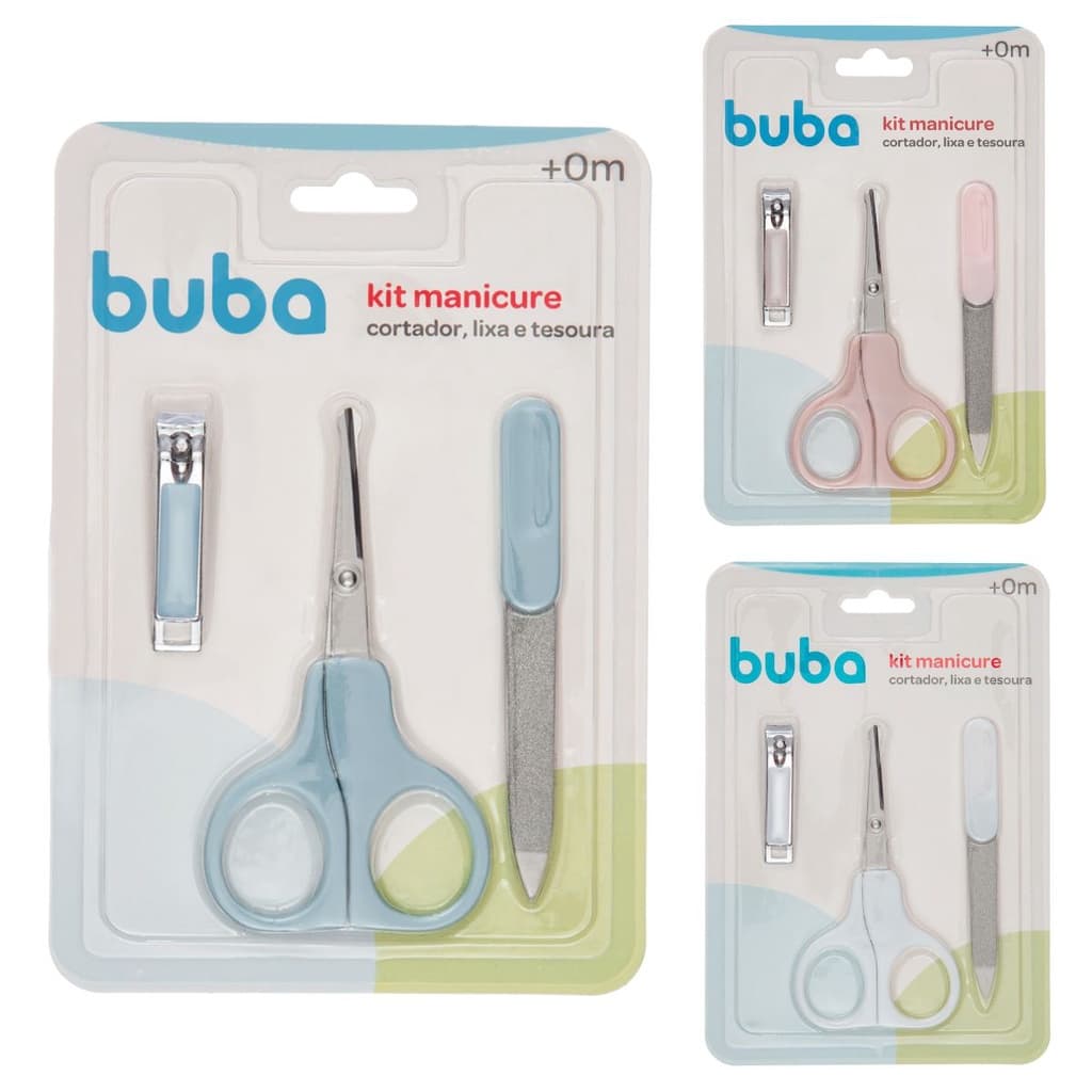 Kit Manicure Buba 3 Peças Tesoura Cortador de Unha e Lixa