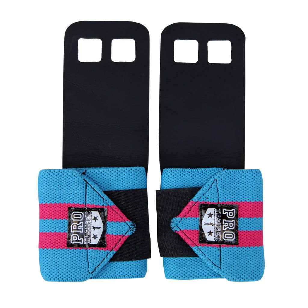 Grip com Munhequeira Azul com Rosa Mão Academia