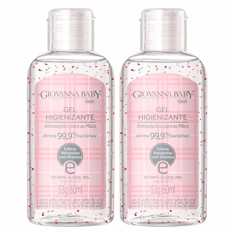 Kit 2 Giovanna Baby Classic Álcool Em Gel Higienizante Antisséptico 60ml