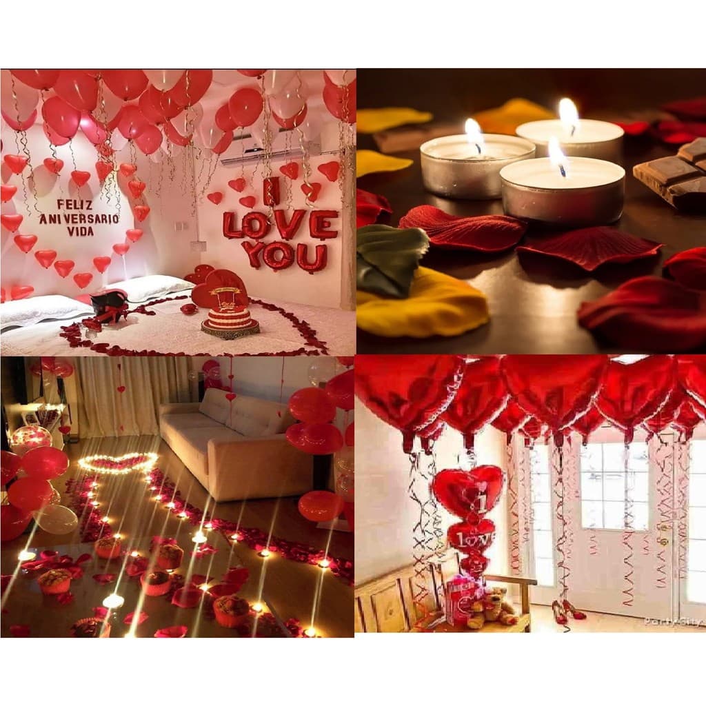 Kit Romântico Dos Namorados Noivado Casamento Pétalas + 500 Pétalas + 08 Velas + 08 Balões Coração + Letra + Fitilho + Mini Bomba