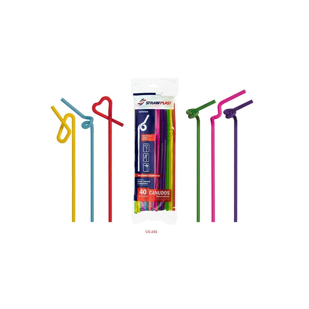 Canudo decorativo artístico flexível pacote com 40un