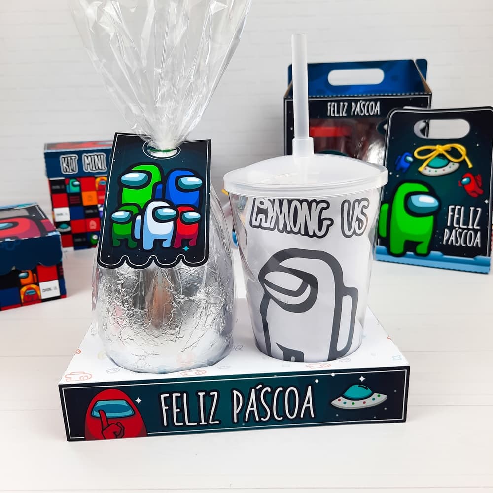 SUPORTE PERSONALIZADO PARA OVO DE PÁSCOA + COPO TWISTER Vários Temas Acompanha Desenhos para Colorir