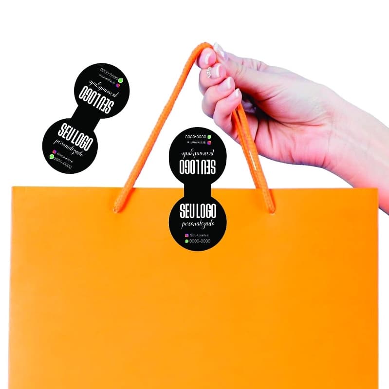 100 Etiquetas adesivas personalizadas - Fecha sacola Redonda para Lacrar Sacolas e Embalagens