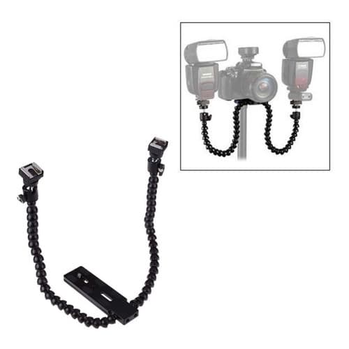 Suporte De Flash Duplo Flexível Com Duas Sapatas Câmera Tripé Macro