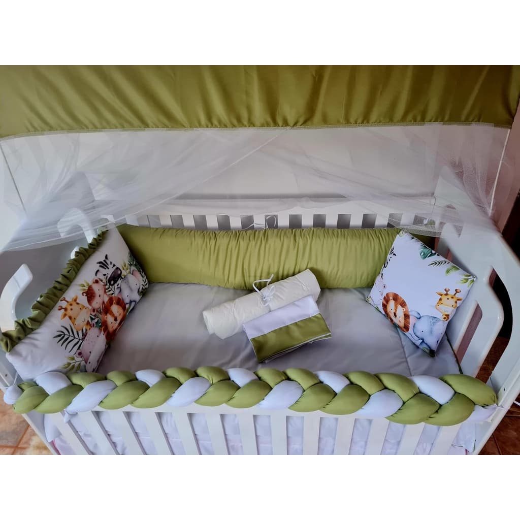 Kit Berço Sublimado Trançado com Almofada Decorativa 11 peças Safari Verde