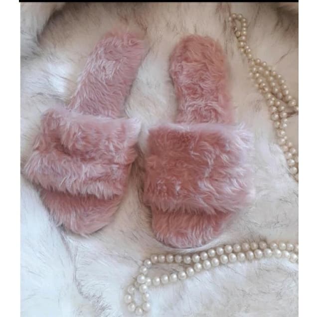 Pantufas Rasteiras Flat Pelucia Peludo Macio Feminina Confortavel Slide Com Sola Noiva  Saida Maternidade - Opçao
