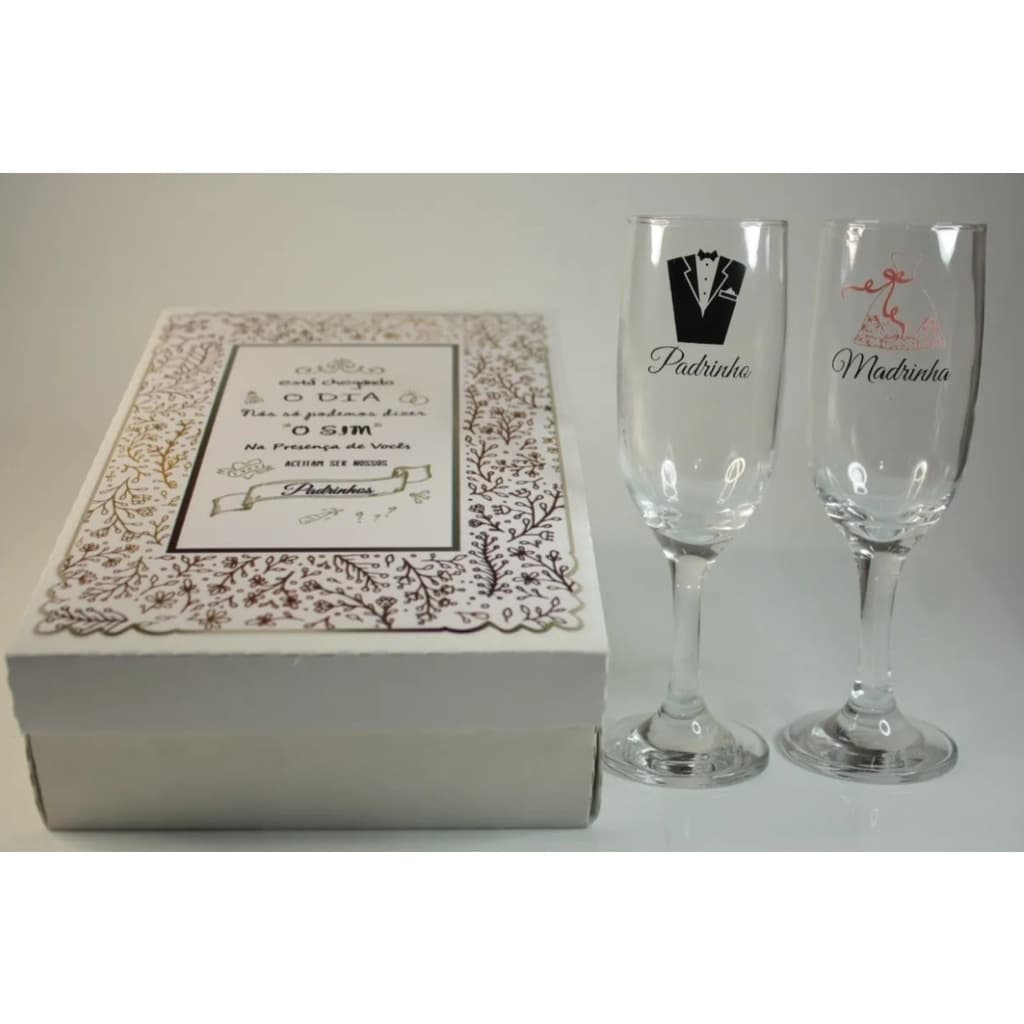 Casamento Convite Padrinhos O Sim 2 Taças Vidro Dourado