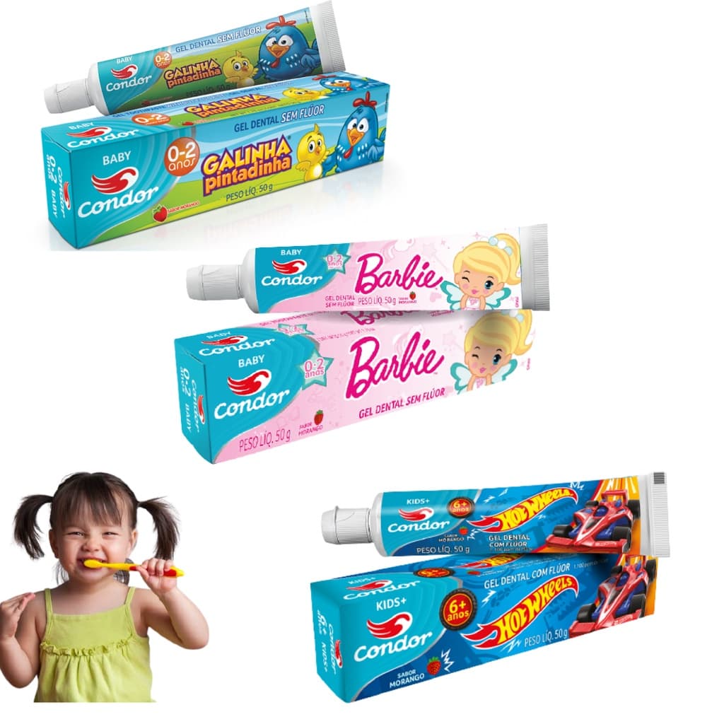 Creme dental infantil galinha pintadinha e hot wheels kids pasta de dente para bebê e criança com e sem fluor