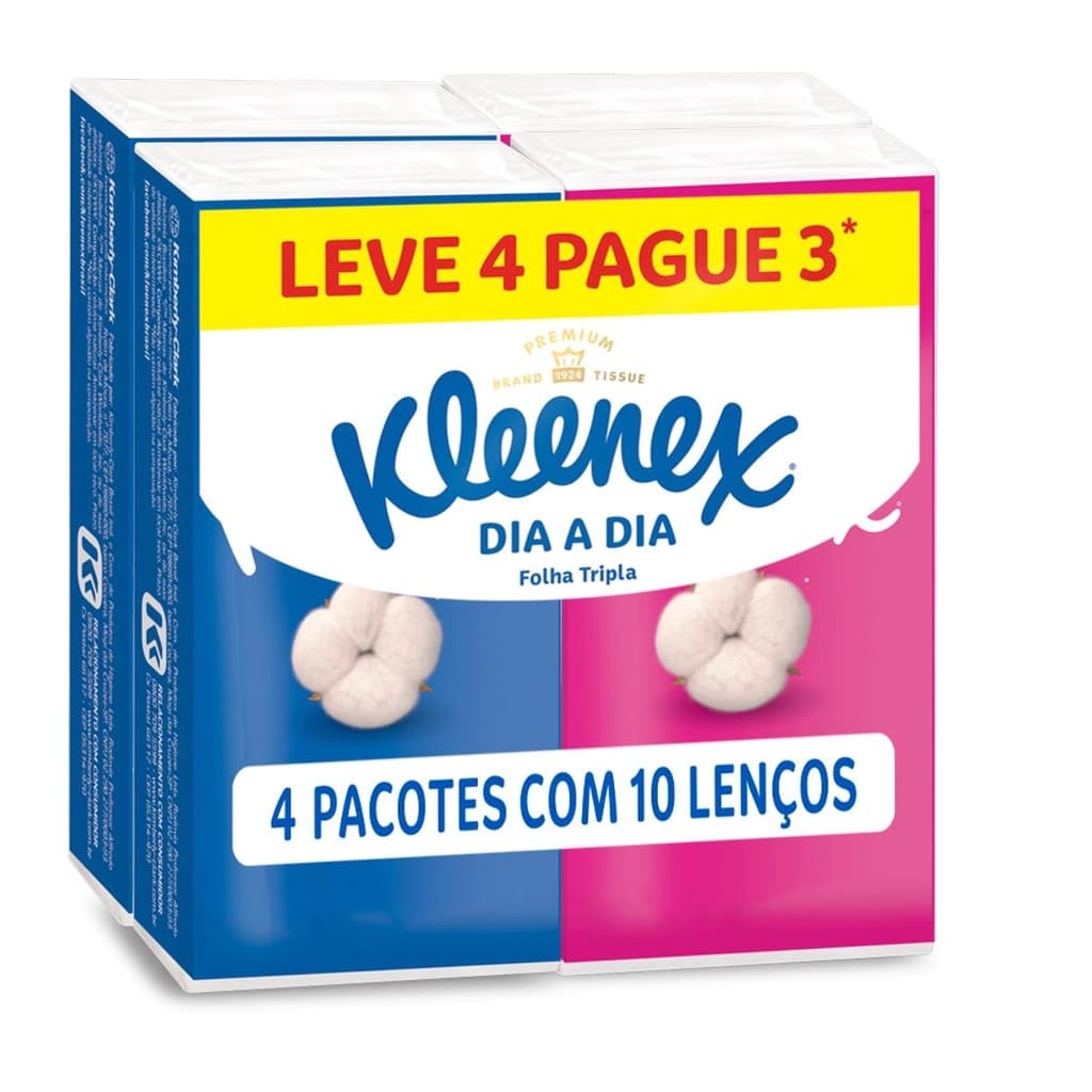 Lenço De Bolso Kleenex Dia A Dia Folha Tripla 4 Pct Com 10 Unidades