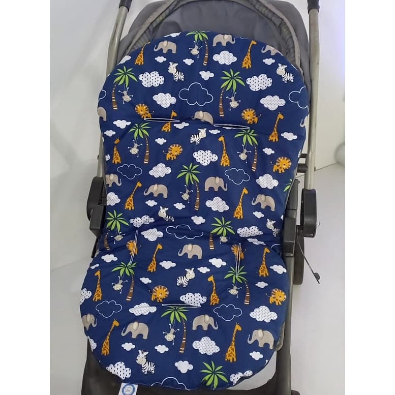 Colchonete para Carrinho de Bebe super macio safari marinho + Protetor de Cinto