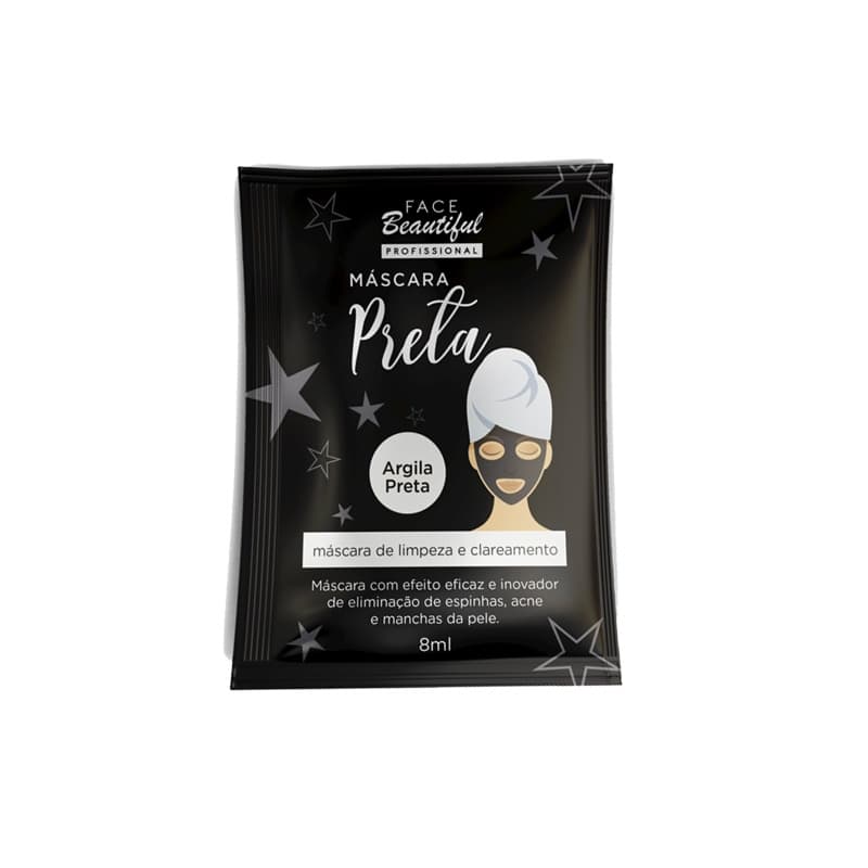 Sachê Máscara Facial Preta 10 ml Limpeza e Clareamento Face Beautiful