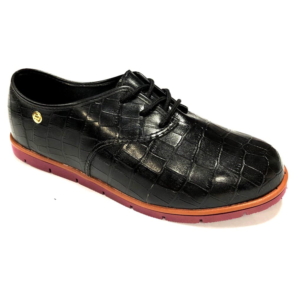 Sapato Feminino Moleca 5613 Oxford Verniz Croco Preto