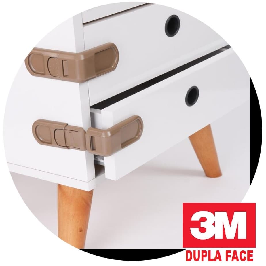 Trava Lateral de Gaveta Bege Segurança Bebê - Adesivo 3M VHB