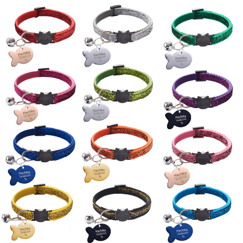 Coleira Gato Anti enforcamento Com Tag De Identificação Aço Inoxidável Para Gatos -Nome - Gravação