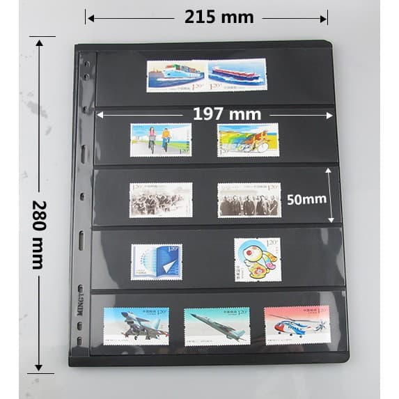 10 Folhas Para selos 5 Divisões Fundo Negro