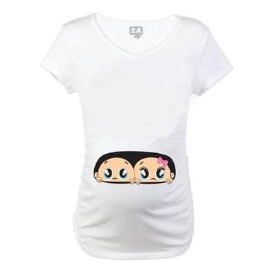 Baby Long Blusa Gestante Gêmeos Espiando Barriga Olho Azul