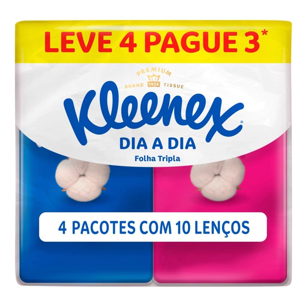 Lenços Descartáveis Kleenex 4 Pacotes Com 10 lenços total 40 unidades