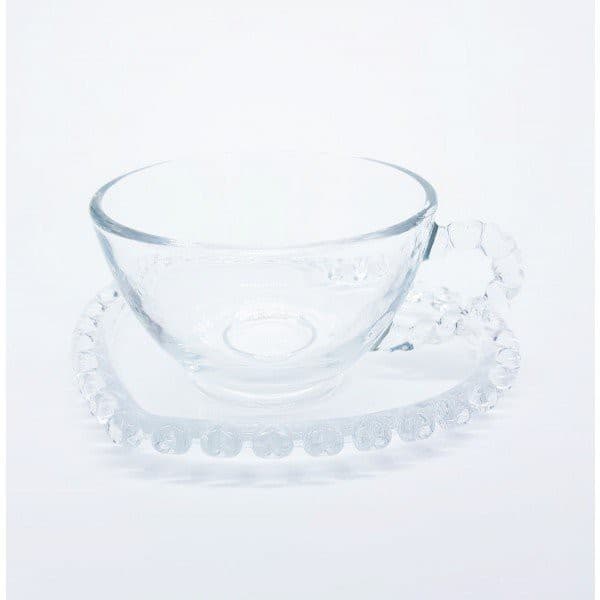 Xícara de Chá em Cristal Transparente c/ Pires e Borda Coração 170ml - Lyor
