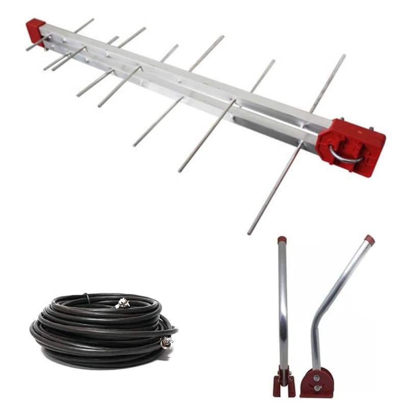 Kit Antena Tv Digital 4K Externa Log 16 Elementos c/ Mastro Articulado 45 cm e Cabo Coaxial Capte 12