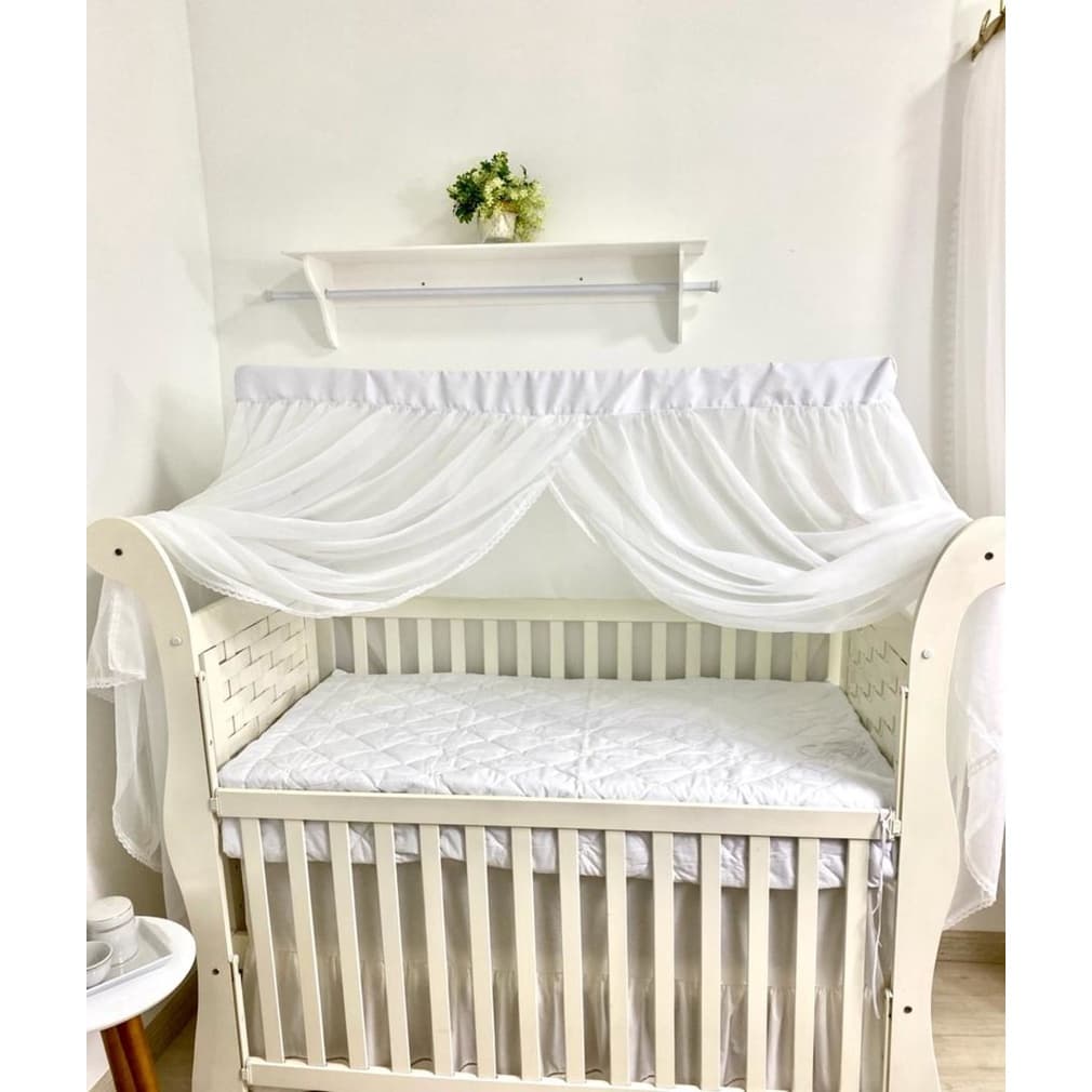 Mosquiteiro Voil Para Berço Americano ou Nacional BRANCO E ROSA