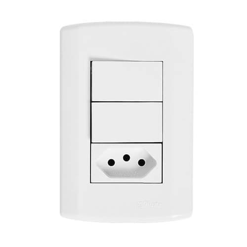 Interruptor 2 Teclas Simples + Tomada 20A 250V 4x2 Pluzie Pluzi Modular