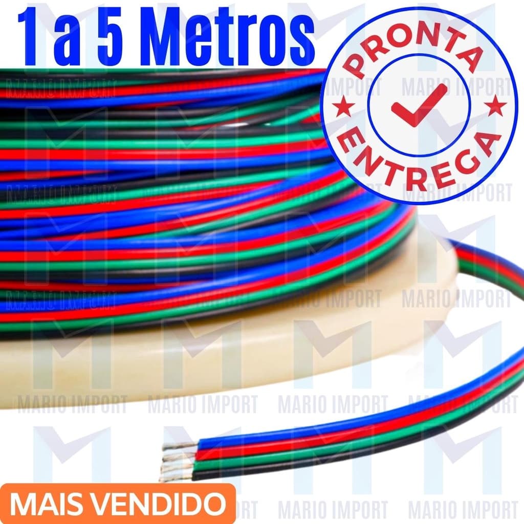 1/2/3/4/5 Metros de Fio Cabo Flat Para Fita Led RGB 4 Vias 22AWG Estanhado